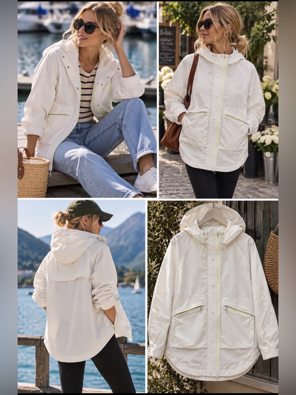 FP Movement🔥FREE PEOPLE White SzS Singing The Rain Rain Jacket CHIC PriceFirm!